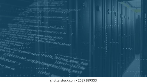 Image of mathematical equations and data processing over computer servers. Global computing, digital interface and data processing concept digitally generated image. - Powered by Shutterstock