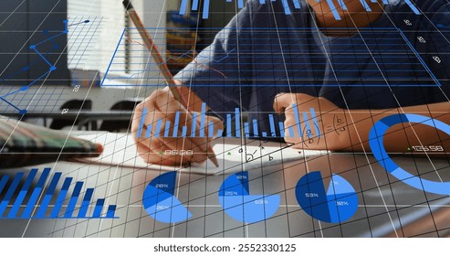 Image of mathematical equations and financial data processing over asian schoolboy. Education, finances, computing and digital interface concept digitally generated image. - Powered by Shutterstock