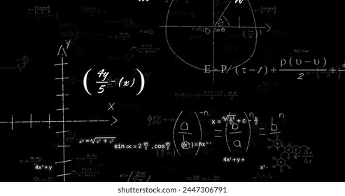 Image of mathematical equations on black background. Education, learning, knowledge, science and digital interface concept digitally generated image. - Powered by Shutterstock