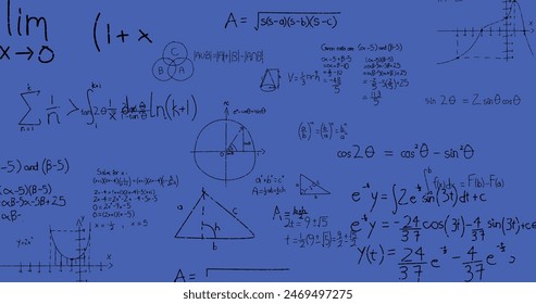 Image of mathematical equations on blue background. global science and digital interface concept digitally generated image. - Powered by Shutterstock - Get 15% off with code: PIKWIZARD15