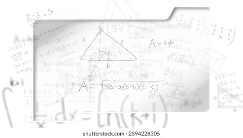 Image of mathematical equations on white background. Technology and digital interface concept digitally generated image.