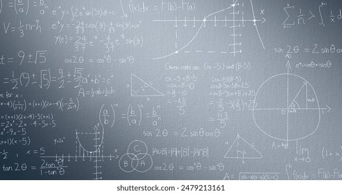 Image of mathematical formulae and data processing over grey background. Global science, computing and data processing concept digitally generated image. - Powered by Shutterstock - Get 15% off with code: PIKWIZARD15