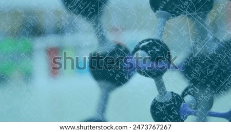 Image of mathematical and scientific formulas over chemistry laboratory. science research and medicine concept digitally generated image.