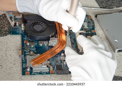 Image Of A Mechanic Repairing Computer Motherboard, Electronic Motherboard Repair