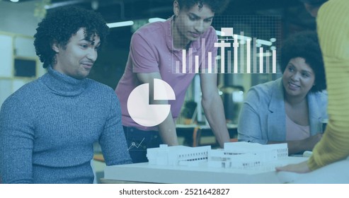 Image of media icons over diverse architects discussing model. Digital interface, network, connection, business, design, architecture and communication, digitally generated image. - Powered by Shutterstock