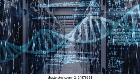 Image of medical data processing over server room. Global medicine, technology, data processing and digital interface concept digitally generated image. - Powered by Shutterstock