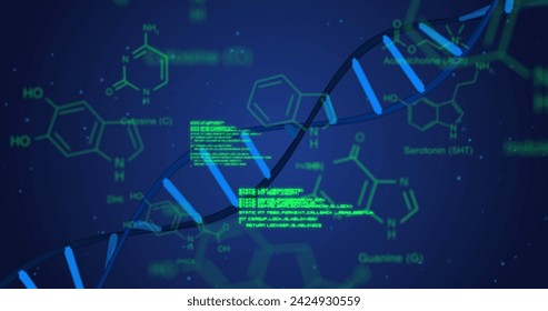Image of medical data processing over dark background. Global medicine, technology, data processing and digital interface concept digitally generated image.