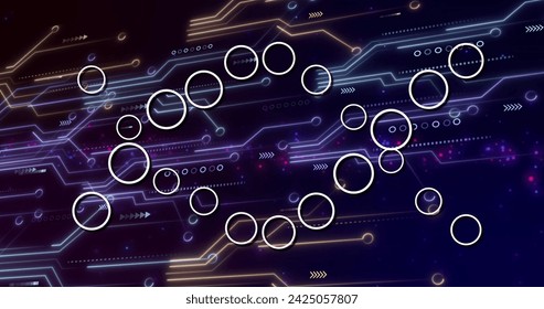 Image of medical data processing over dark background. Global medicine, technology, data processing and digital interface concept digitally generated image.