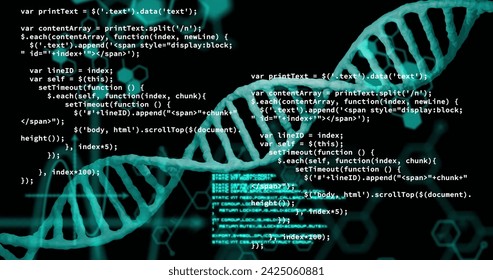 Image of medical data processing over dark background. Global medicine, technology, data processing and digital interface concept digitally generated image.