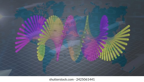 Image of medical data processing over grey background. Global medicine, technology, data processing and digital interface concept digitally generated image.