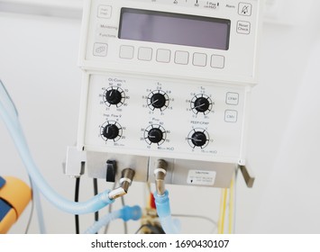 Image Of Medical Ventilator. Hospital Respiratory Ventilation. Patient Life Saving Machine. Intensive Care Unit Ventilator