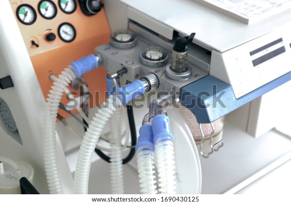 Image\
of medical ventilator. Hospital respiratory ventilation. Patient\
life saving machine. Intensive care unit\
ventilator