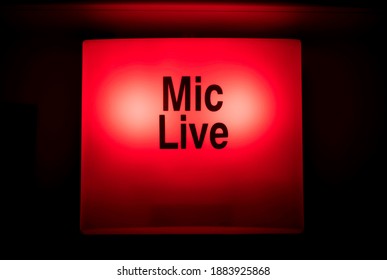 Image Of A Mic Live Sign Outside A Radio Booth