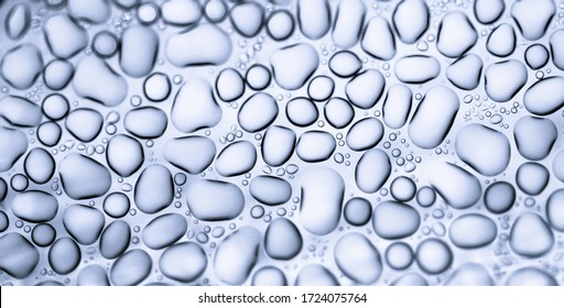 Image From Microscopy Of Water Drops In The Microscopic Slide.Abstract Oxygen Bubbles In The Water.Mixed And Different Shape Background In The Black And White Tone.