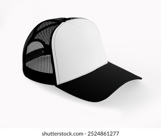 image of a mock up trucker hat design in a plain combination of black and white on a white background

 - Powered by Shutterstock