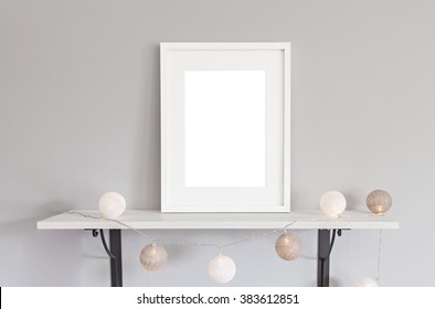 Image of mockup scene with white frame and baubles.
