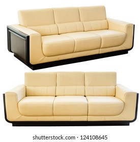 Image of a modern white cream leather sofa isolated against white background