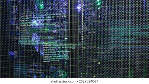 Image of multicolored computer language over illuminated data server system. Digital composite, multiple exposure, coding, programming language, data center, networking and technology concept. - Powered by Shutterstock