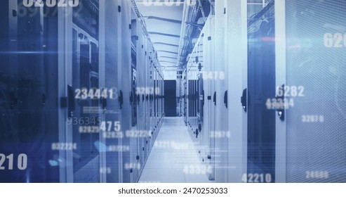 Image of multiple changing numbers, data processing and light spot against computer server room. Computer interface and business data storage technology concept - Powered by Shutterstock - Get 15% off with code: PIKWIZARD15