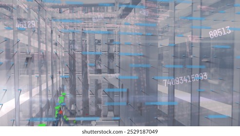 Image of multiple graphs, numbers and abstract pattern over server room. Digital composite, multiple exposure, report, finance, digits, data center, networking, technology and network server. - Powered by Shutterstock - Get 15% off with code: PIKWIZARD15