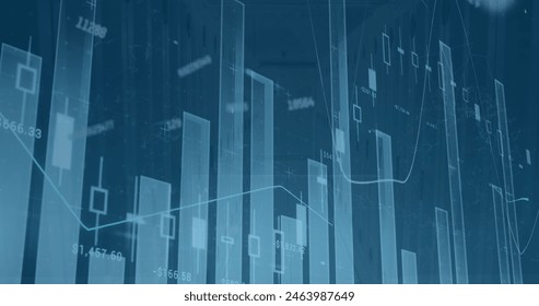 Image of multiple graphs and numbers changing over data center room. Digital composite, coding, business, report, network security, data center, networking, technology and network server. - Powered by Shutterstock - Get 15% off with code: PIKWIZARD15