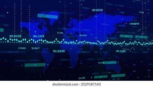 Image of multiple graphs with numbers over map against blue background. Digitally generated, hologram, global, report, finance, business, illuminated and technology concept. - Powered by Shutterstock