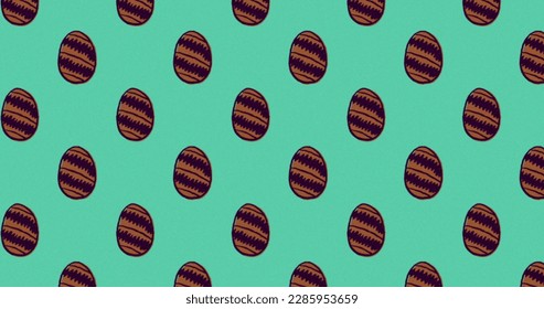 Image of multiple rows of patterned brown Easter eggs moving in formation in seamless loop on green background. Easter celebration tradition concept digitally generated image. 4k - Powered by Shutterstock