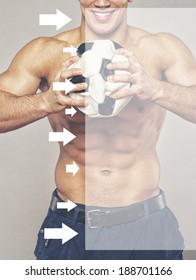 Image of muscle man posing in studio with ball