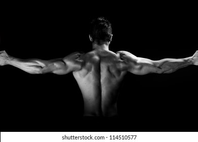 Image Of Muscular Man Posing In Studio Black And White