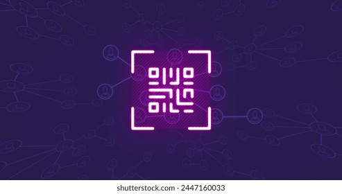 Image of neon qr code and connections on violet background. Network, communication and technology concept digitally generated image. - Powered by Shutterstock