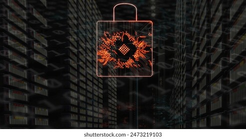 Image of neon qr code with dna strand and binary coding. Global connections technology data processing and digital interface concept digitally generated image.