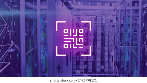 Image of neon qr code over server room in violet. communication, computers, servers and technology concept digitally generated image. - Powered by Shutterstock