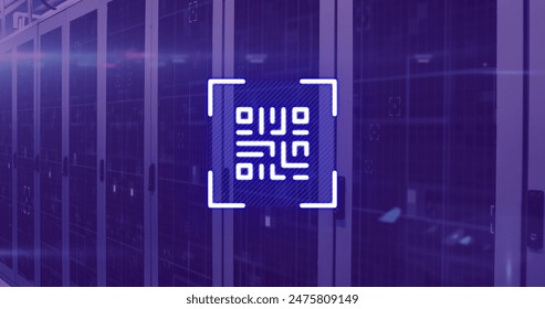 Image of neon qr code over server room in violet. communication, computers, servers and technology concept digitally generated image. - Powered by Shutterstock