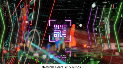 Image of neon qr code scanner and financial data processing against night city traffic. Global finance and digital payment technology concept - Powered by Shutterstock - Get 15% off with code: PIKWIZARD15