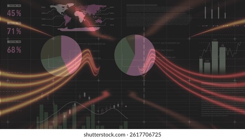 Image of neon shapes over data processing on black background. global technology, social media and digital interface concept digitally generated image. - Powered by Shutterstock - Get 15% off with code: PIKWIZARD15