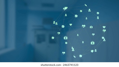 Image of network of connection with interface medical icons on a blue background. Global networking science and research concept digital composite. - Powered by Shutterstock