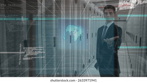 Image of network of connections and binary coding and data processing over purple background. Global business connections digital interface and technology concept digitally generated image.