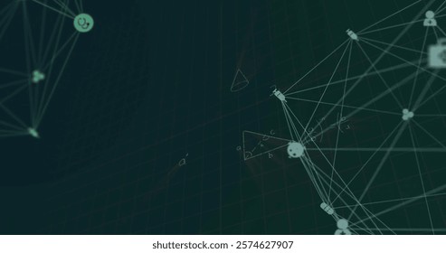 Image of network of connections and data processing over dark background. Global finance, business, connections, computing and data processing concept digitally generated image.