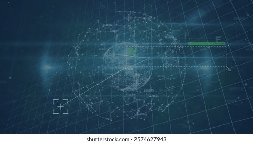 Image of network of connections and data processing over dark background. Global finance, business, connections, computing and data processing concept digitally generated image.