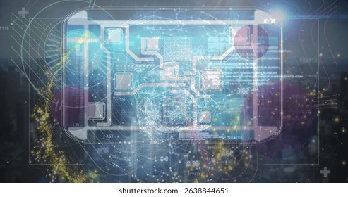 Image of network of connections and data processing on green background. Global connections digital interface and technology concept digitally generated image.