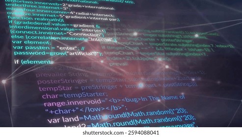 Image of network of connections and digital data processing. Global cyber security, connections, computing and data processing concept digitally generated image