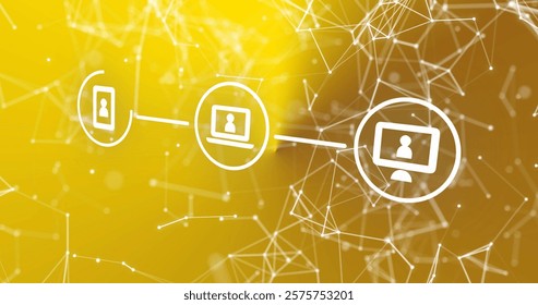 Image of network of connections with digital icons. Global connections, computing and data processing concept digitally generated image.