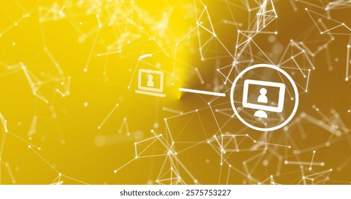 Image of network of connections with digital icons. Global connections, computing and data processing concept digitally generated image.