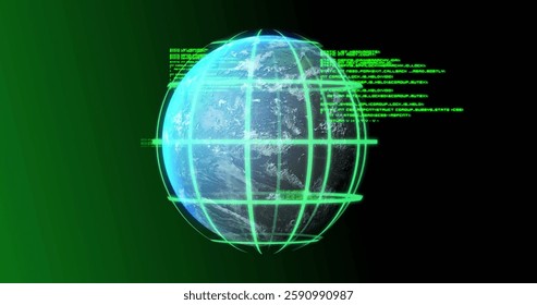 Image of network of connections and globe with data processing on black background. Social media, technology and digital interface concept digitally generated image.