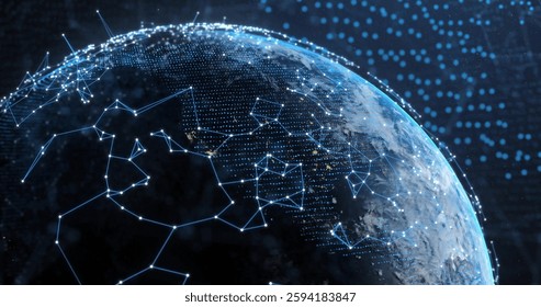 Image of network of connections over globe. Global connections, computing and data processing concept digitally generated image. - Powered by Shutterstock - Get 15% off with code: PIKWIZARD15