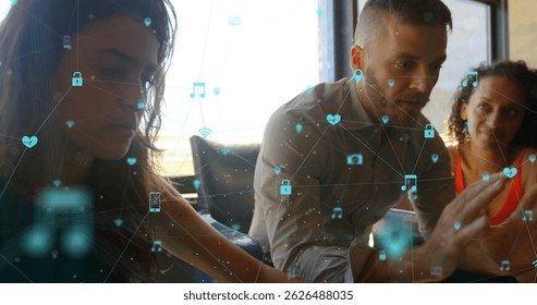 Image of network of connections over man using smartphone. Global connections digital interface technology and networking concept digitally generated image.