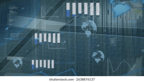 Image of network of connections over server room. Global business and digital interface concept digitally generated image. - Powered by Shutterstock - Get 15% off with code: PIKWIZARD15
