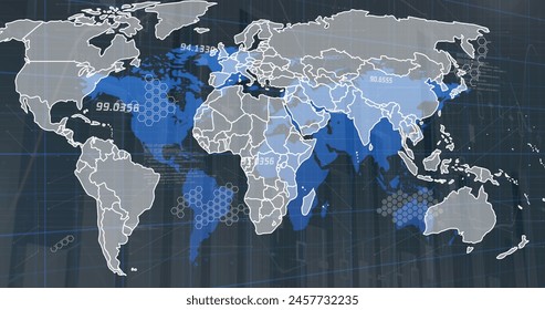Image of network of connections over world map on black bacground. European economy finance politics and technology concept digitally generated image. - Powered by Shutterstock - Get 15% off with code: PIKWIZARD15