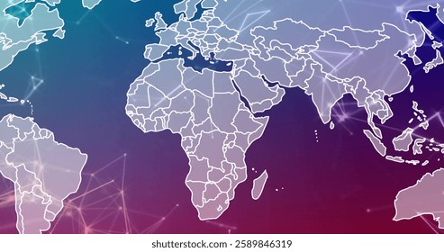 Image of network of connections over world map. Global connections, computing and data processing concept digitally generated image.