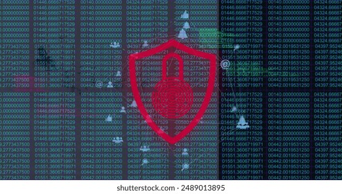 Image of network of digital icons spinning over security padlock icon against data processing. Cyber security and business networking technology concept